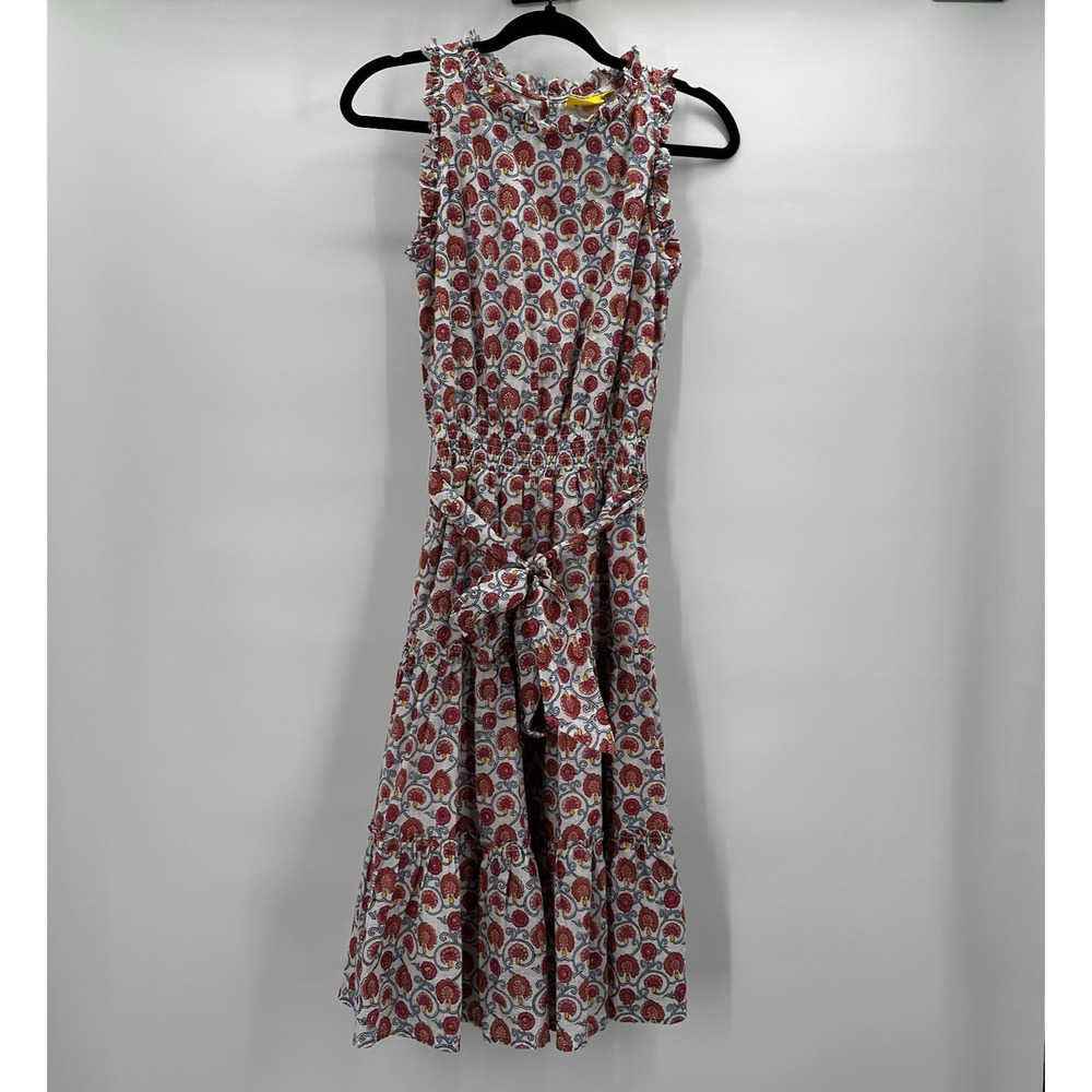 Roller Rabbit Dress Womens XS Floral Tiered Linen‎ Boho Belted Lined Ruffle